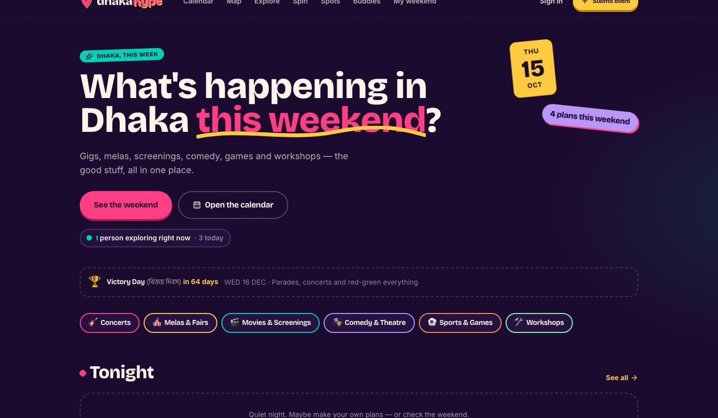 DhakaHype, a client project. We designed, built and wrote it.